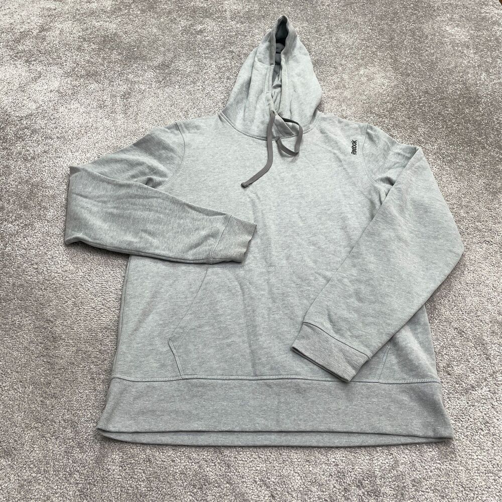 Reebok Pullover Hoodie Sweatshirt Mens Medium Gray Pockets Cotton Outdoor Active